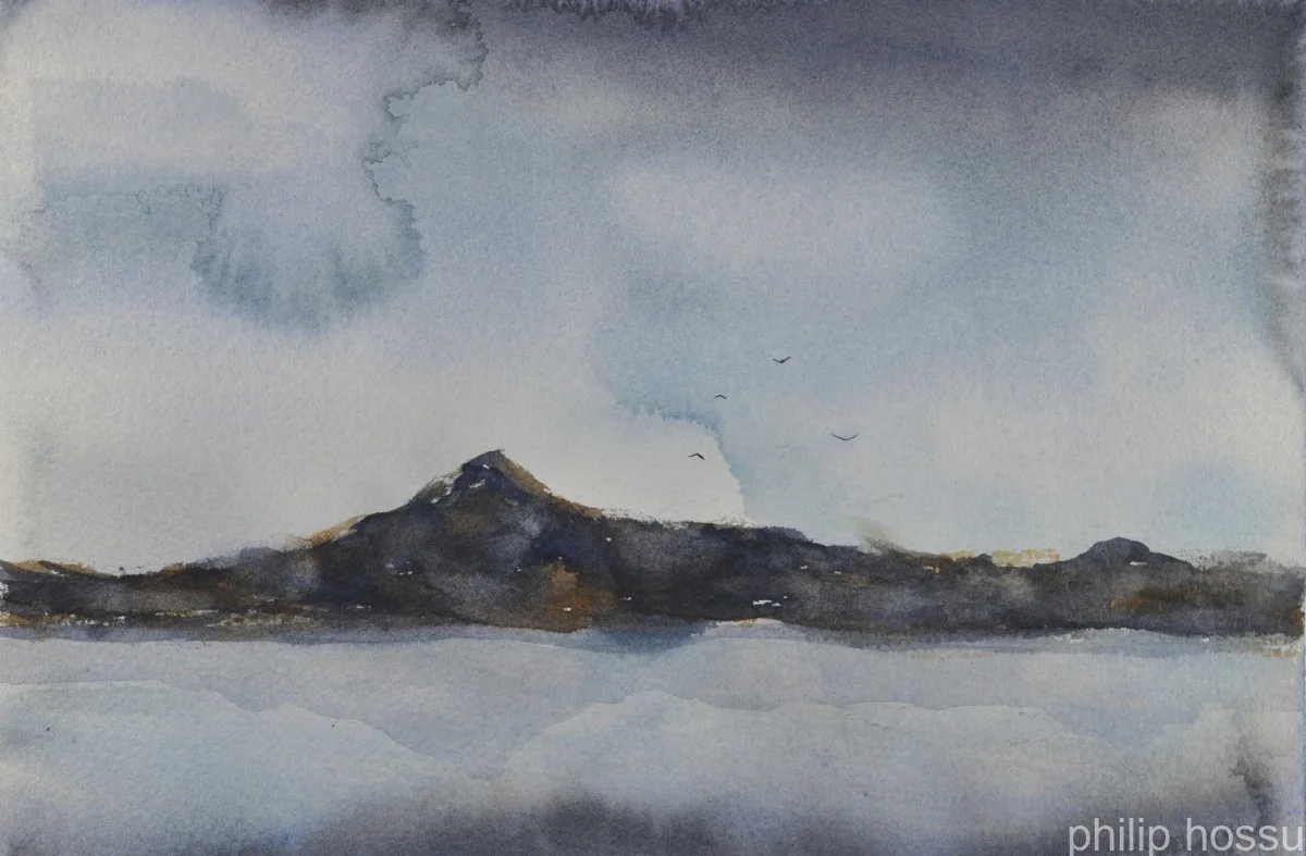 An Experiment with Blooms and Prussian Blue, a watercolor artwork by Philip Hossu.