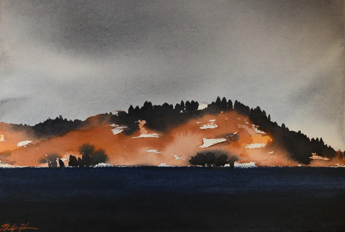 Bluestone Lake, a watercolor artwork by Philip Hossu.