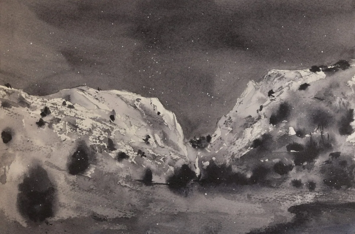 Cheile Turzii Monochrome, a watercolor artwork by Philip Hossu.
