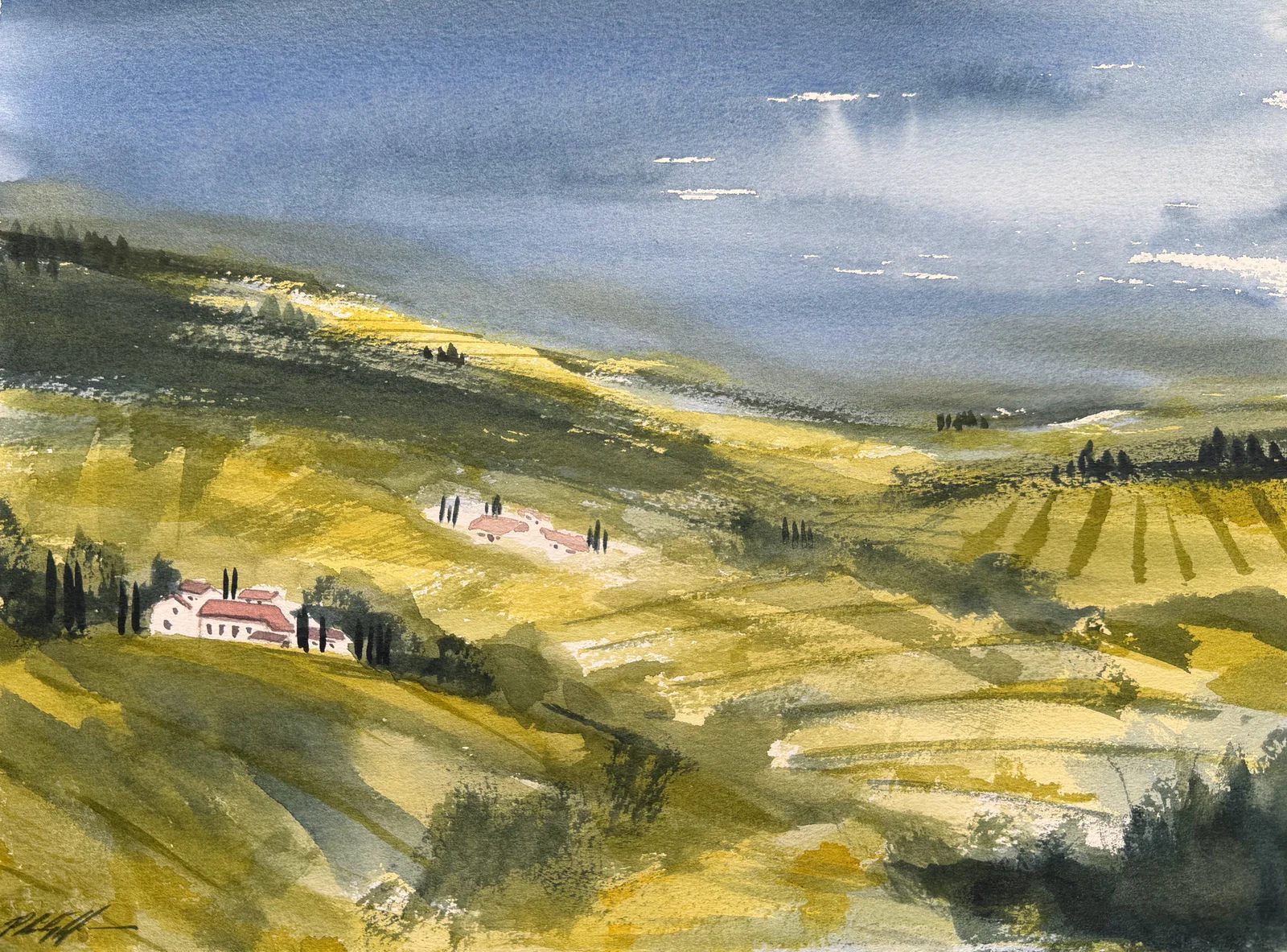 Chianti II, a watercolor landscape by Philip Hossu.