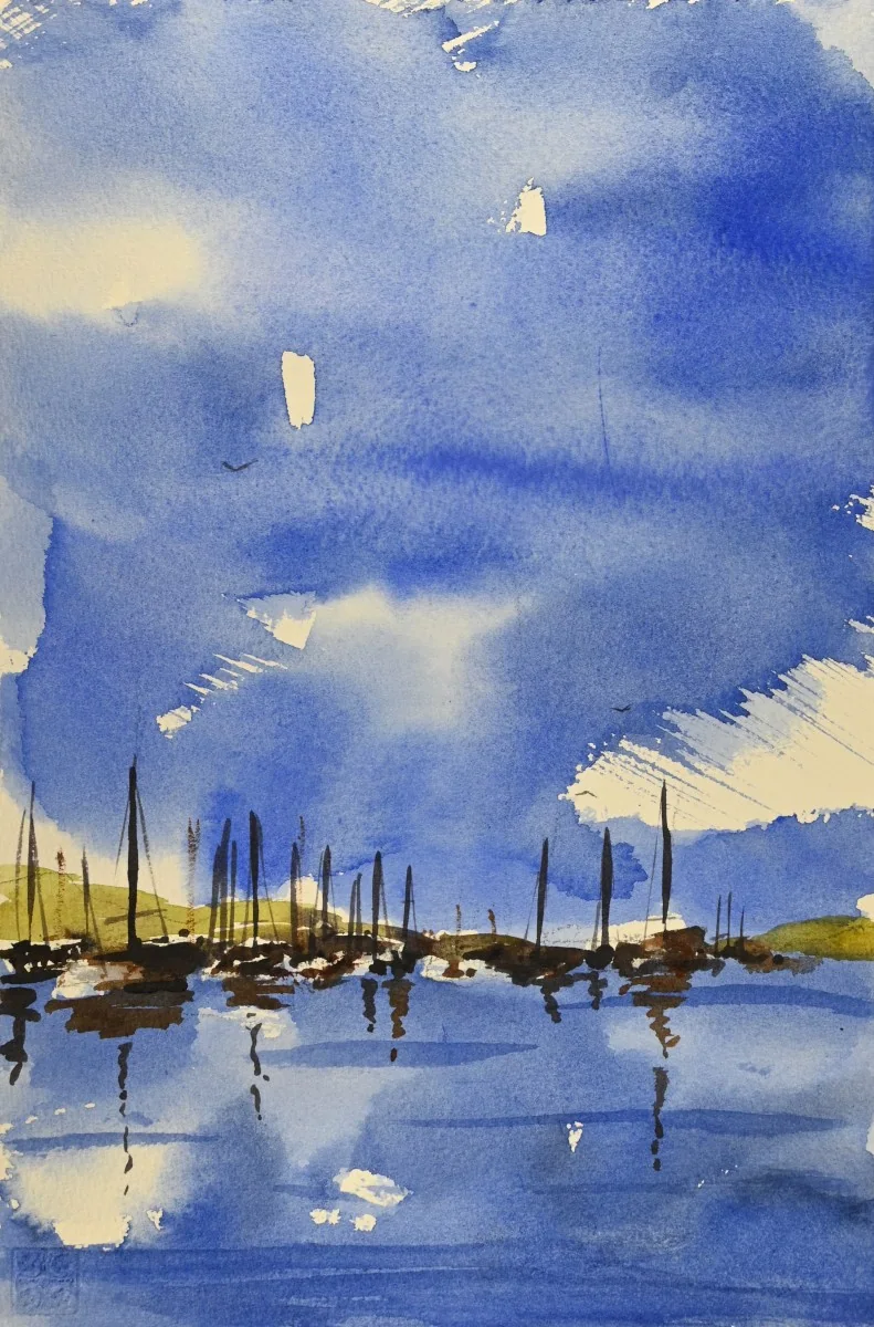 Summer Sailboats, a watercolor artwork by Philip Hossu.