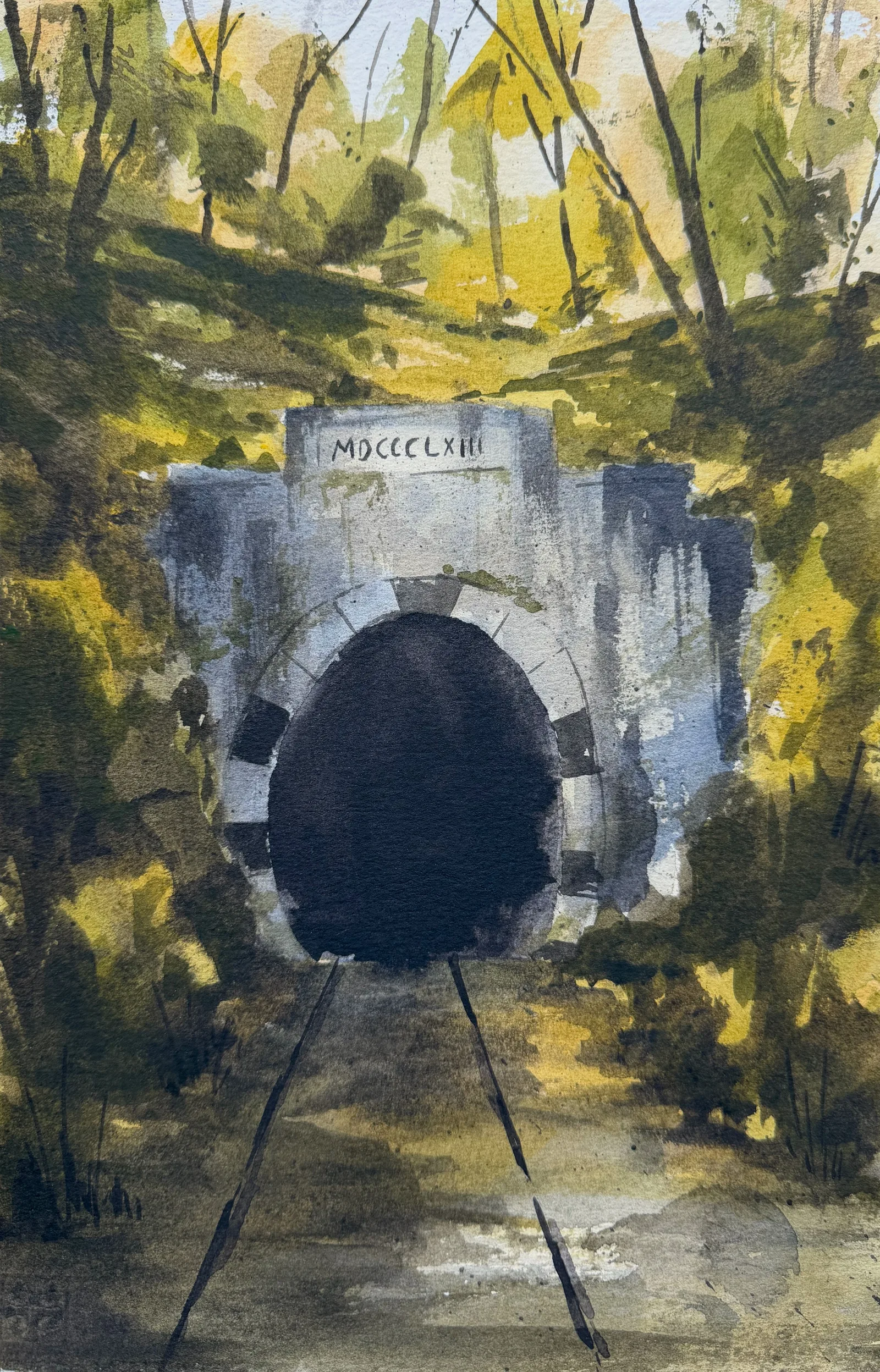 Hidden in the Hills, a watercolor landscape by Philip Hossu.