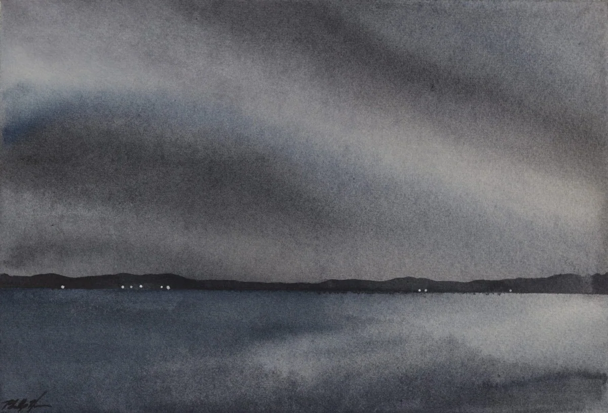 In the Distance (Nipigon Bay), a watercolor artwork by Philip Hossu.