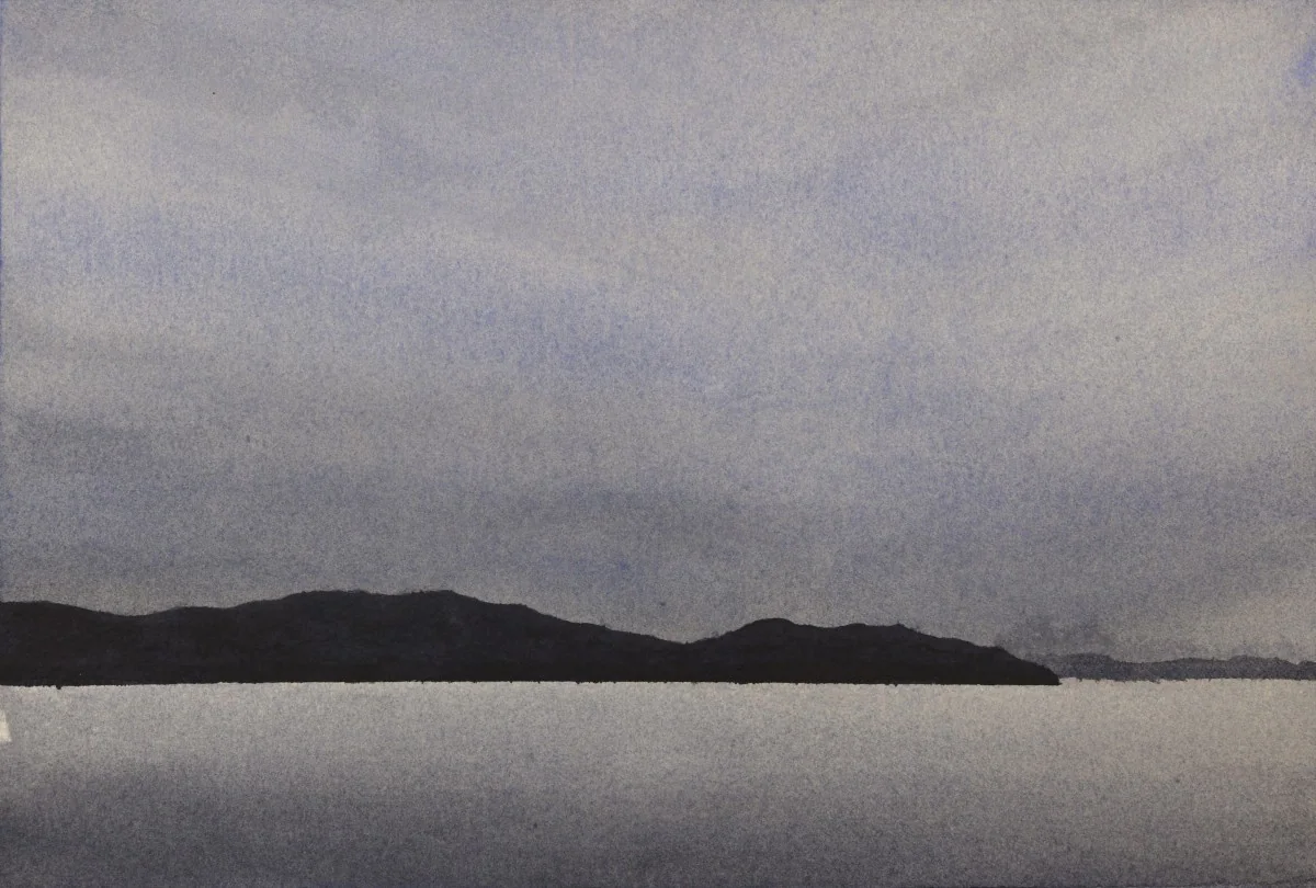 Lake Nipigon Silhouette, a watercolor artwork by Philip Hossu.
