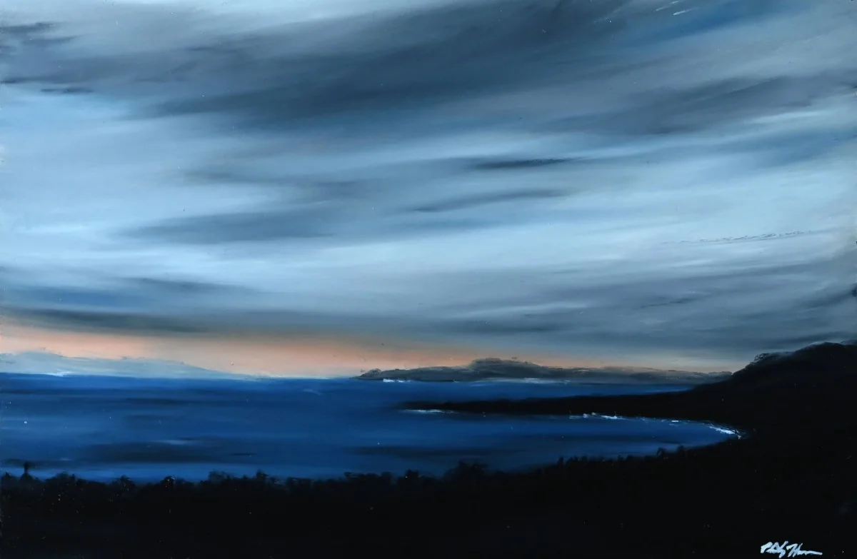 Last Light on the Trans-Canada, a oil pastel artwork by Philip Hossu.