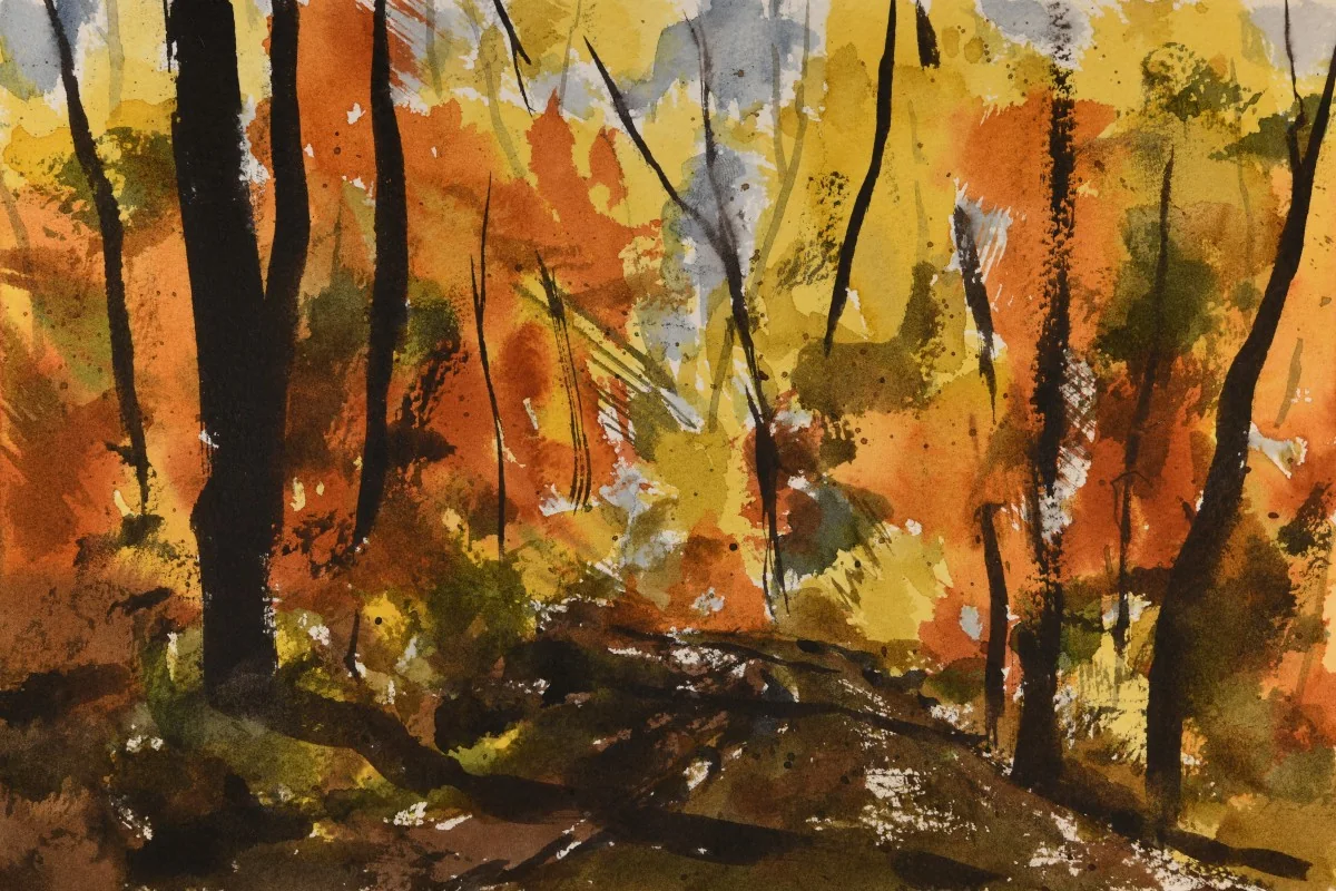 Meadow Creek Cemetery Lane, a watercolor artwork by Philip Hossu.