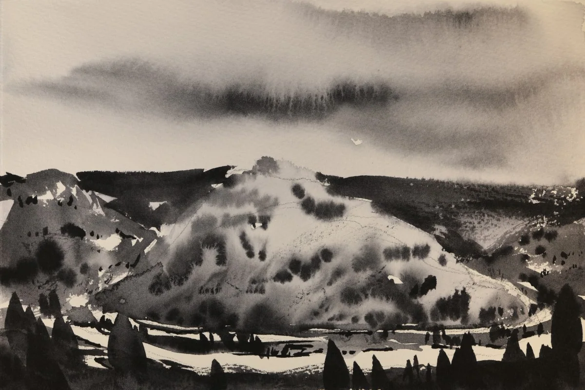 New River Gorge Bend, a watercolor artwork by Philip Hossu.