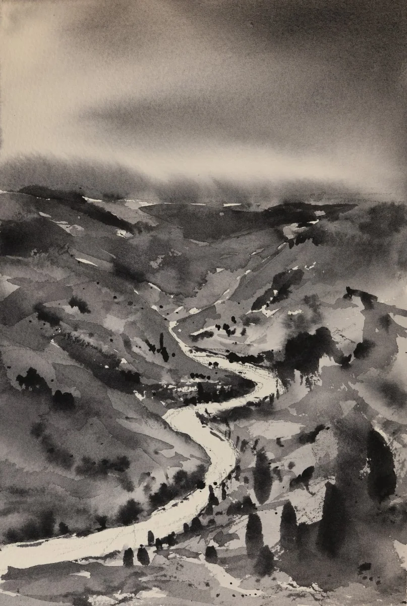 New River Gorge Elevation, a watercolor artwork by Philip Hossu.