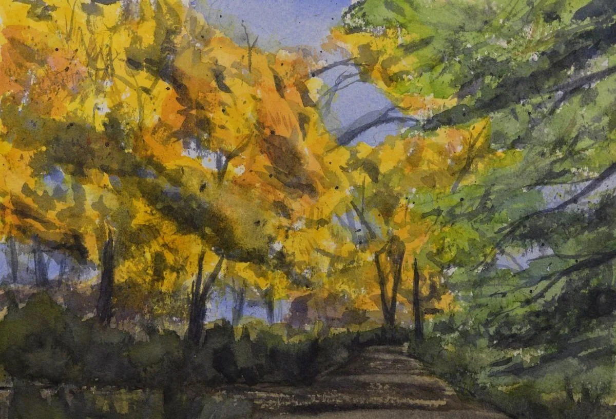 Path Through Lincoln Marsh, a watercolor artwork by Philip Hossu.