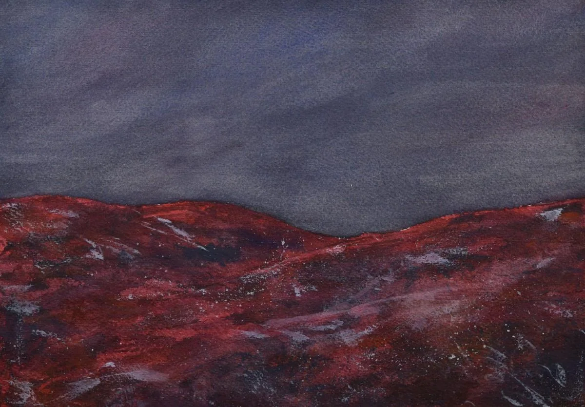 Red Hills, a watercolor artwork by Philip Hossu.