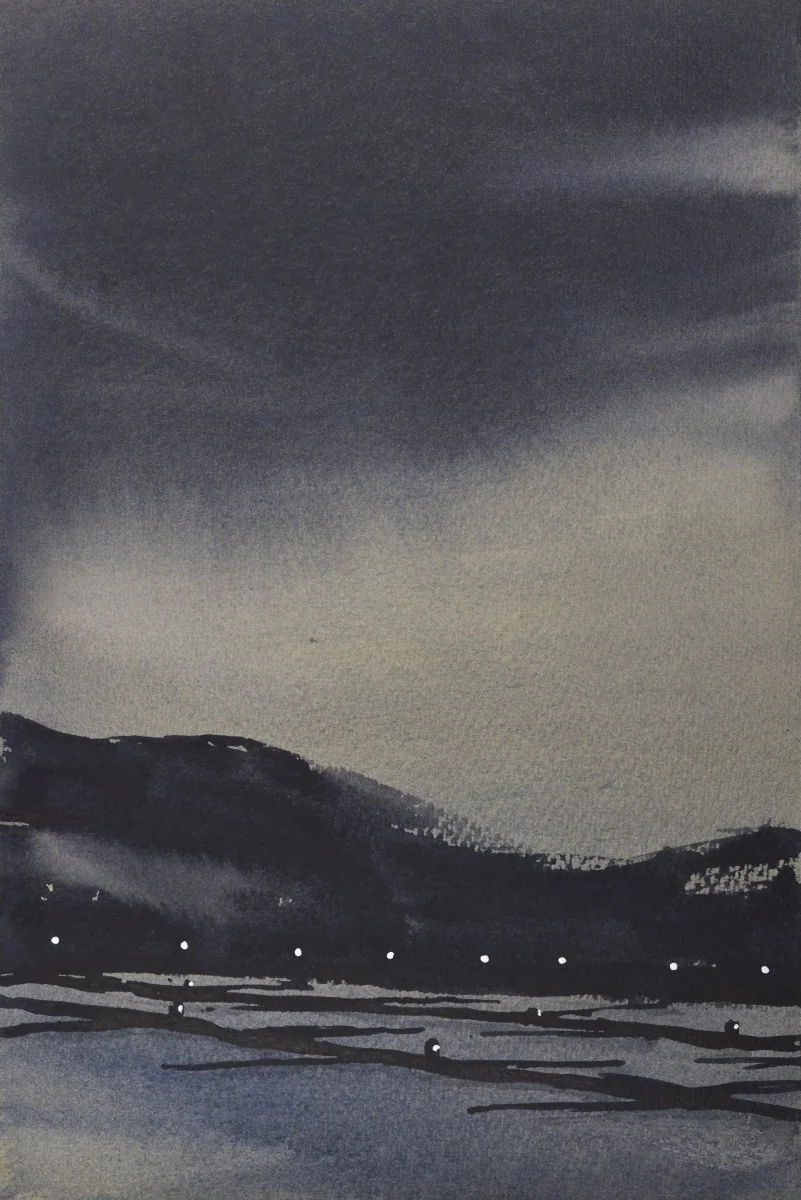 Red Rock Marina, a watercolor artwork by Philip Hossu.