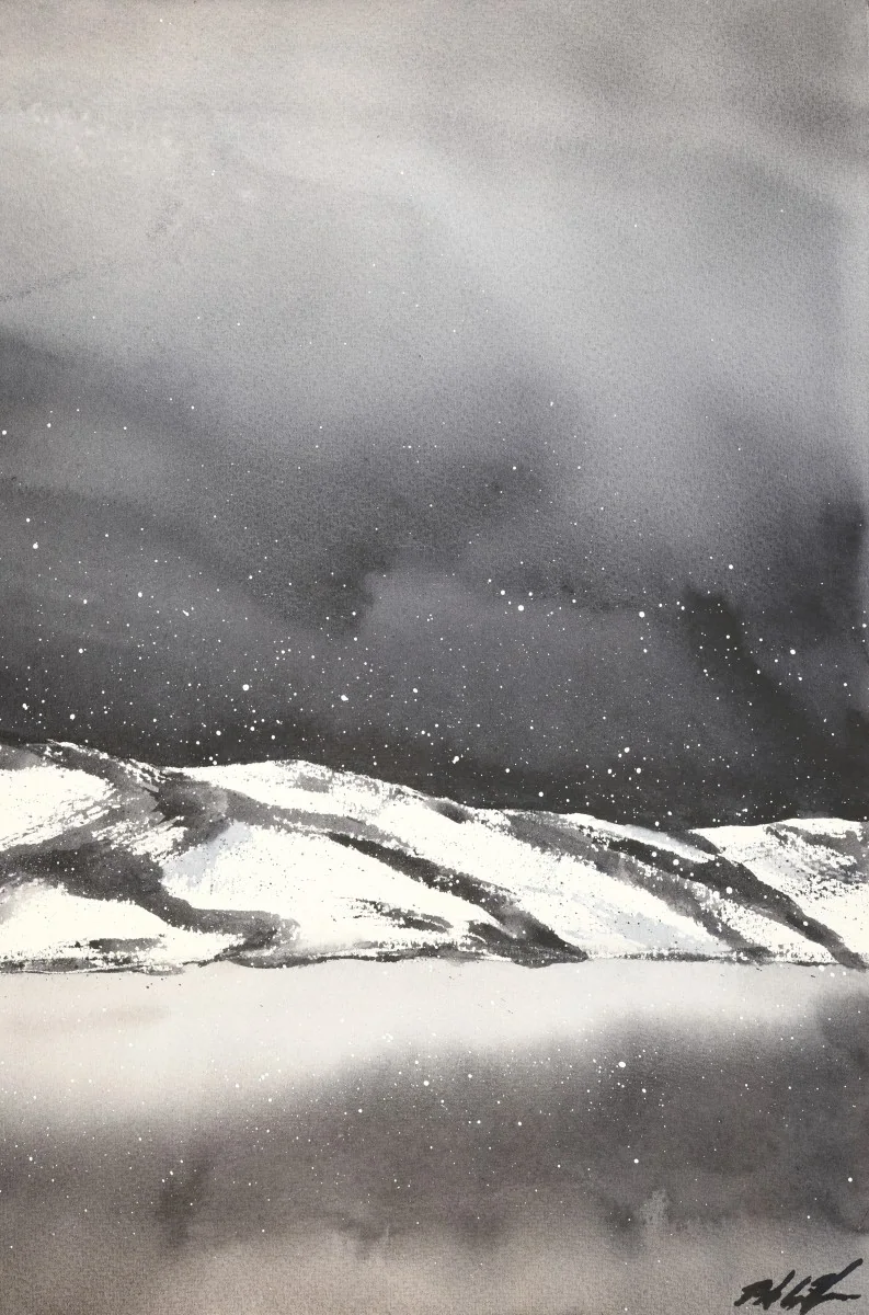 Silent Snowfall, a watercolor artwork by Philip Hossu.