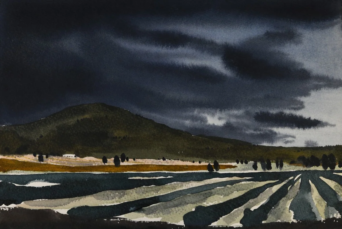 Southern Fall Field, a watercolor artwork by Philip Hossu.
