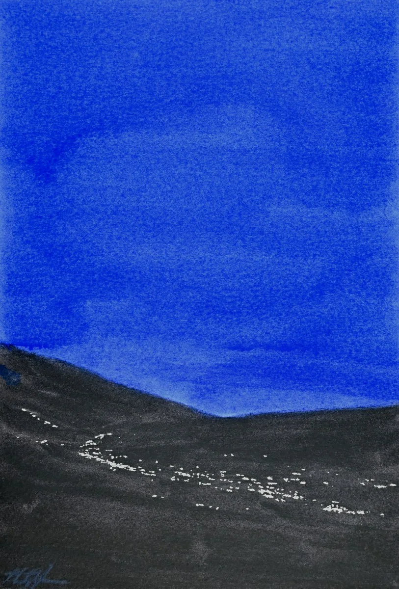 Herculane Distant Lights, a watercolor artwork by Philip Hossu.