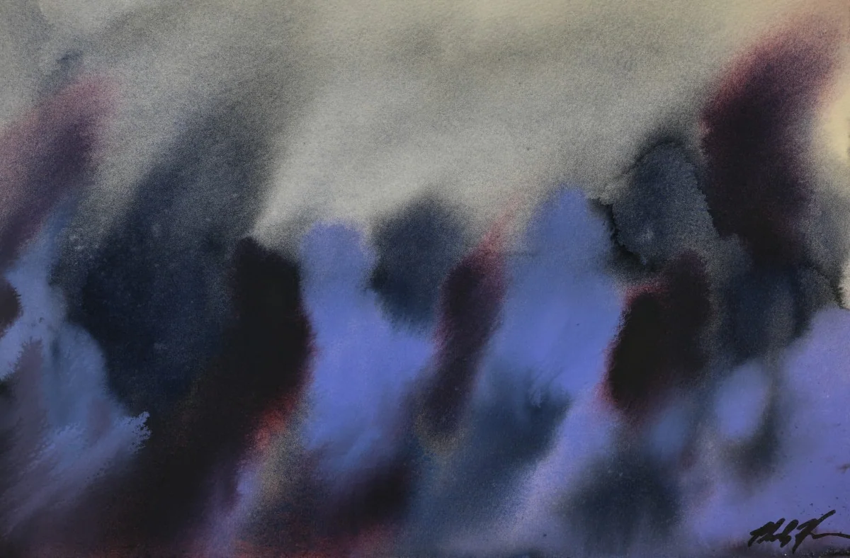 The Crowds, a watercolor artwork by Philip Hossu.