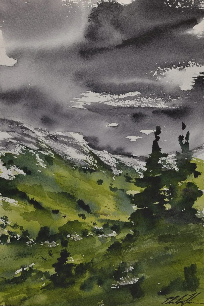 Untitled Valley II, a watercolor artwork by Philip Hossu.