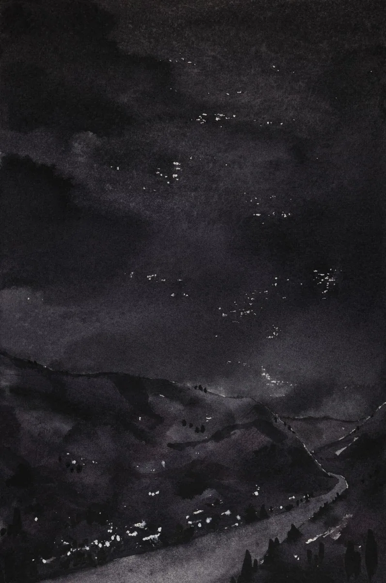 West Virginia Night, a watercolor artwork by Philip Hossu.