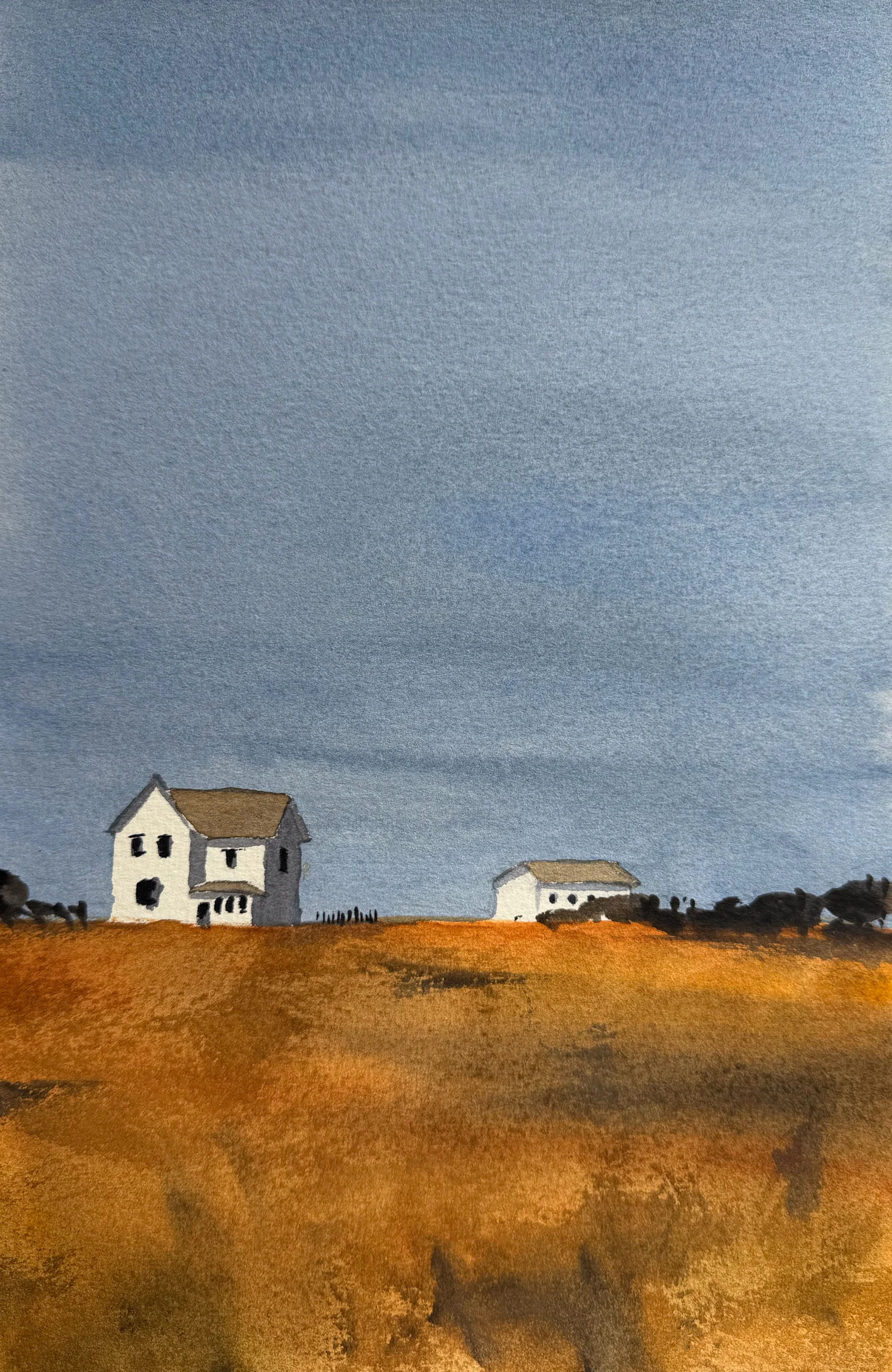White Farmhouse, a watercolor landscape by Philip Hossu.