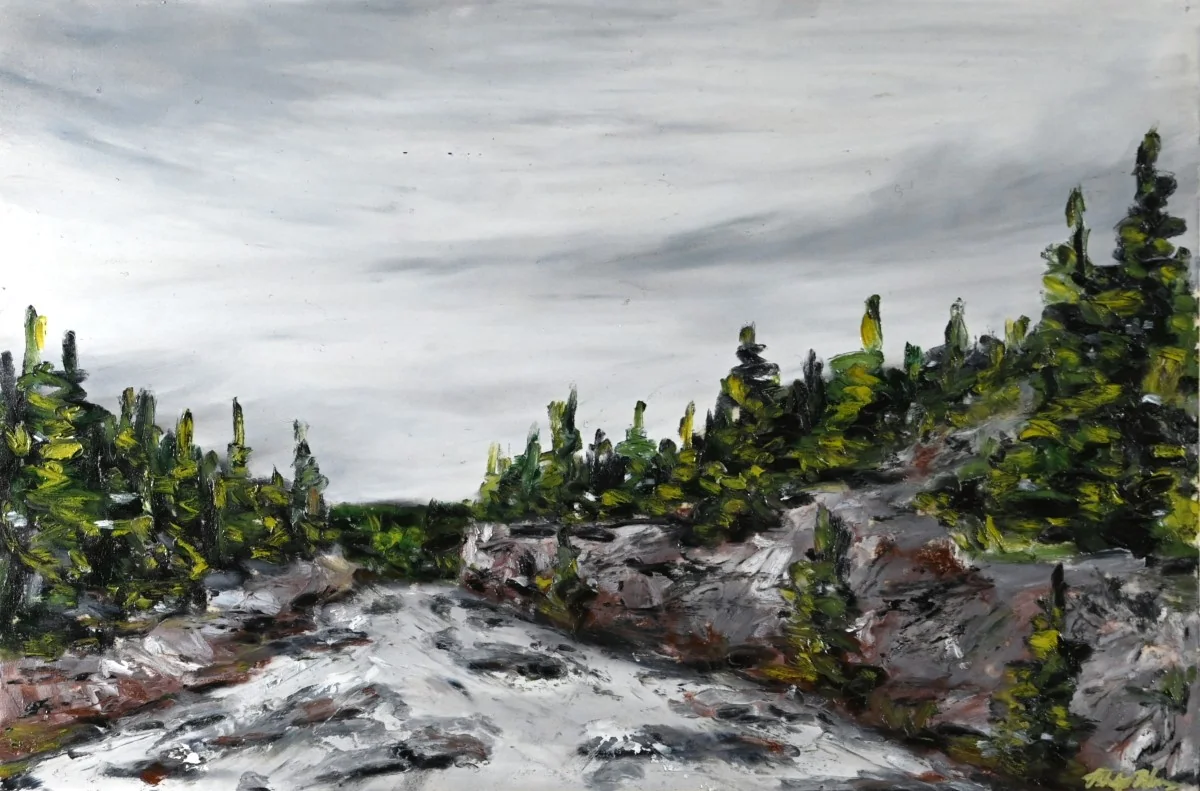 White River at Pukaskwa, a oil pastel artwork by Philip Hossu.