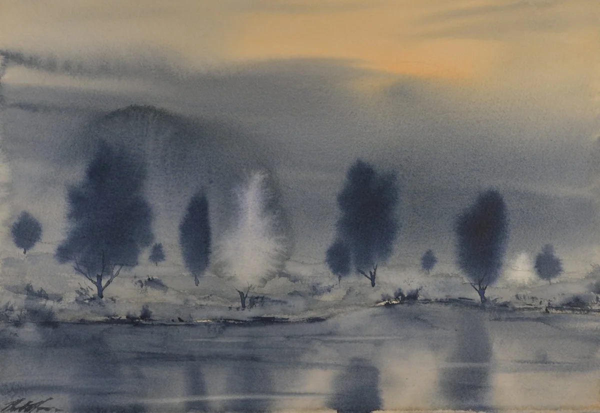 With the Wind, a watercolor artwork by Philip Hossu.