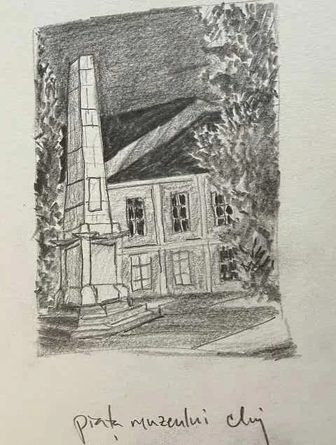 Graphite study of a Cluj building by Philip Hossu.