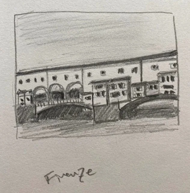 Graphite study of the Ponte Vecchio by Philip Hossu.